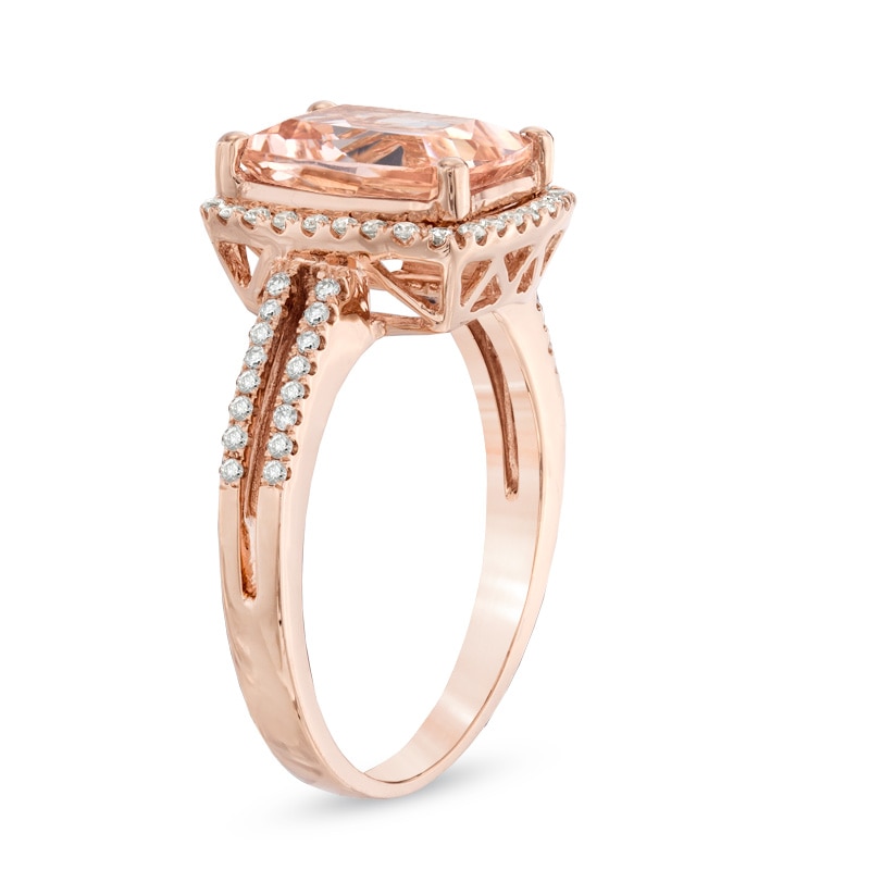 8.0mm Cushion-Cut Morganite and 0.30 CT. T.W. Diamond Ring in 14K Rose Gold
