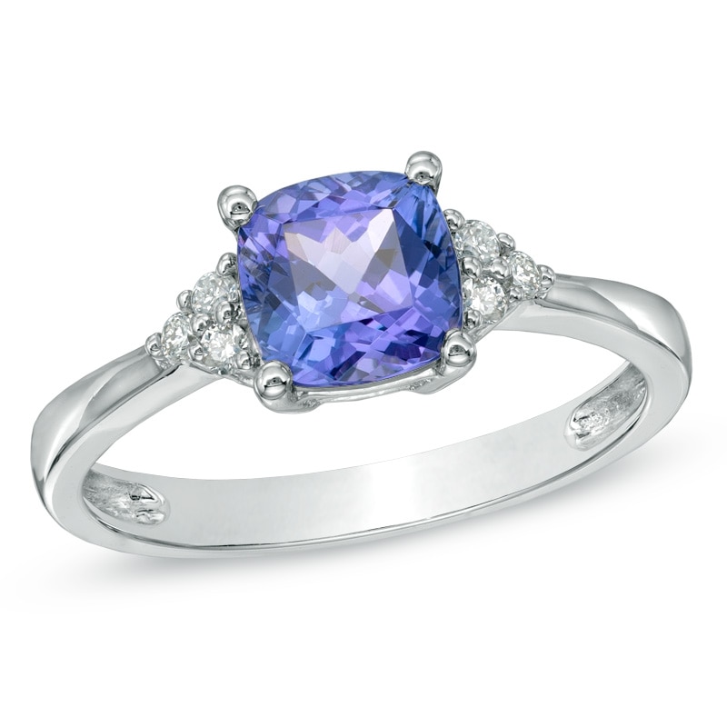 6.5mm Cushion-Cut Tanzanite and Diamond Accent Ring in 10K White Gold