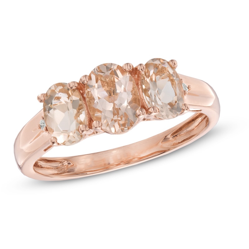 Oval Morganite and Diamond Accent Three Stone Ring in 10K Rose Gold|Peoples Jewellers