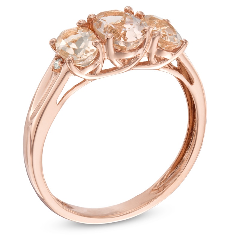 Oval Morganite and Diamond Accent Three Stone Ring in 10K Rose Gold