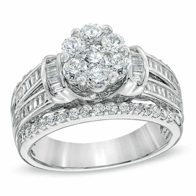 1.25 CT. T.W. Diamond Cluster Collar Engagement Ring in 10K White Gold|Peoples Jewellers