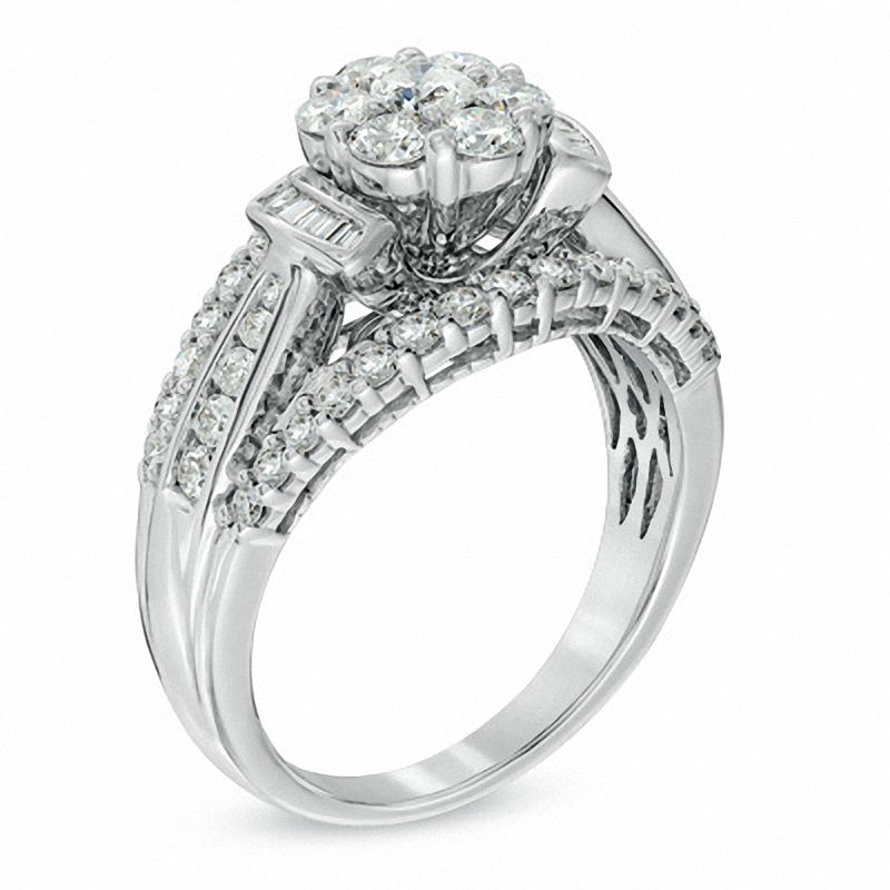 Main Image 2 of 1.25 CT. T.W. Diamond Cluster Collar Engagement Ring in 10K White Gold