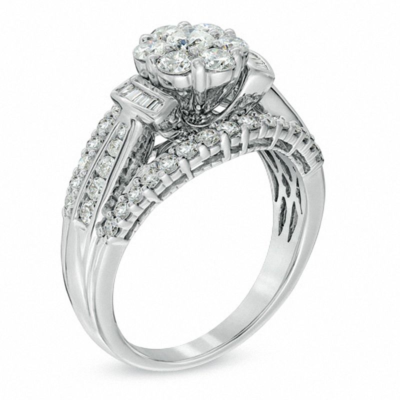 1.25 CT. T.W. Diamond Cluster Collar Engagement Ring in 10K White Gold