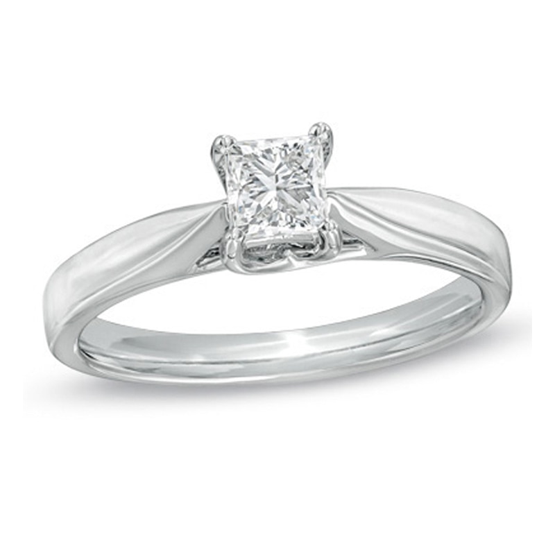 Main Image 1 of Canadian Ideal 0.50 CT. Princess-Cut Certified Diamond Ring in 14K White Gold (I/I1)