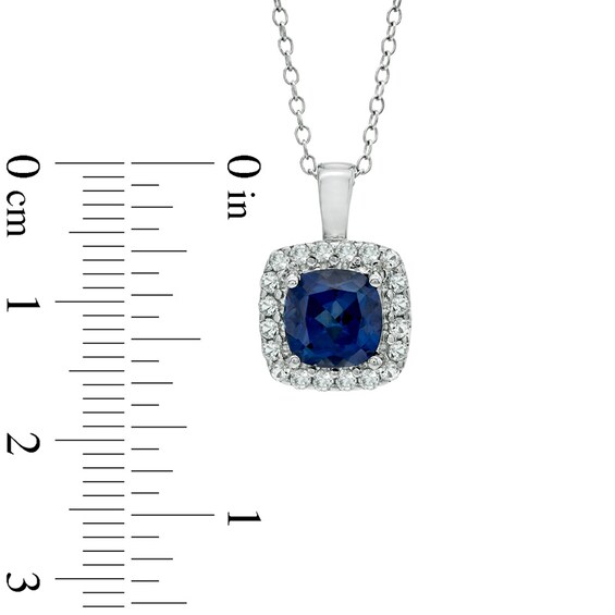 7.0mm Cushion-Cut Lab-Created and White Sapphire Pendant in Sterling Silver