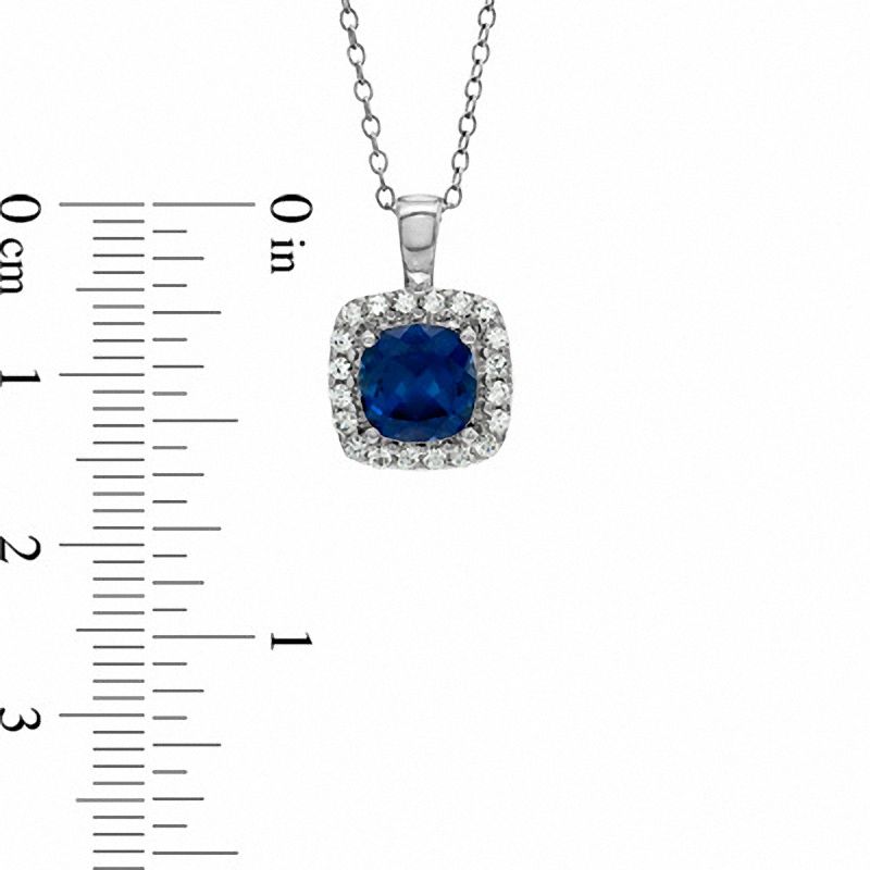 7.0mm Cushion-Cut Lab-Created and White Sapphire Pendant in Sterling Silver