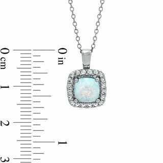7.0mm Cushion-Cut Lab-Created Opal and White Sapphire Pendant in Sterling Silver