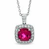 Thumbnail Image 0 of 7.0mm Cushion-Cut Lab-Created Ruby and White Sapphire Pendant in Sterling Silver
