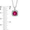 Thumbnail Image 1 of 7.0mm Cushion-Cut Lab-Created Ruby and White Sapphire Pendant in Sterling Silver