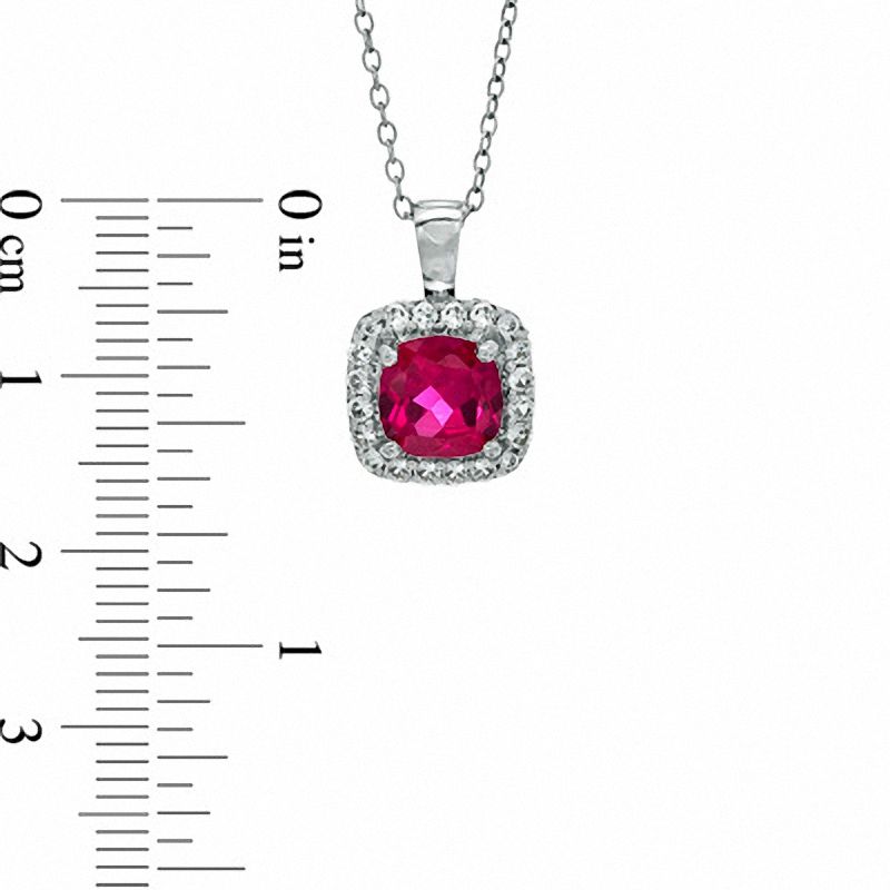 7.0mm Cushion-Cut Lab-Created Ruby and White Sapphire Pendant in Sterling Silver