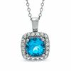 7.0mm Cushion-Cut Swiss Blue Topaz and Lab-Created White Sapphire Pendant in Sterling Silver