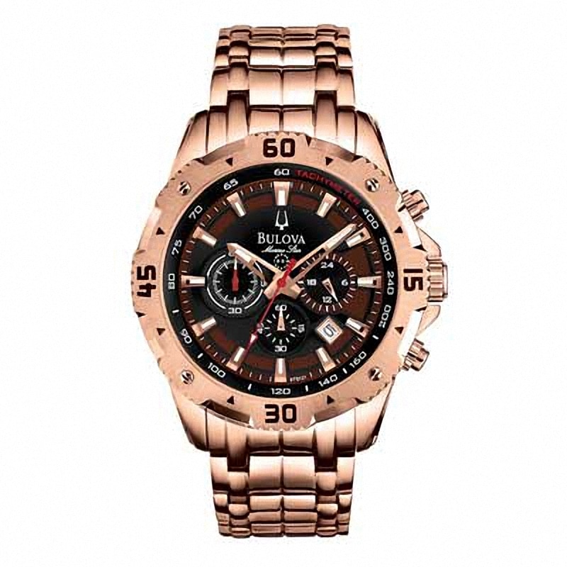 Men's Bulova Marine Star Chronograph Rose-Tone Watch with Brown Dial (Model: 97B121)|Peoples Jewellers