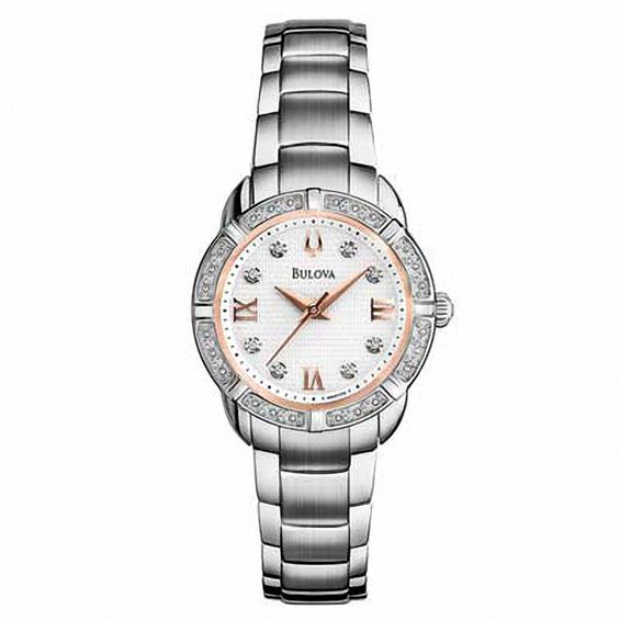 Ladies' Bulova Maribor Collection Diamond Accent Watch with White Dial (Model: 96R176)