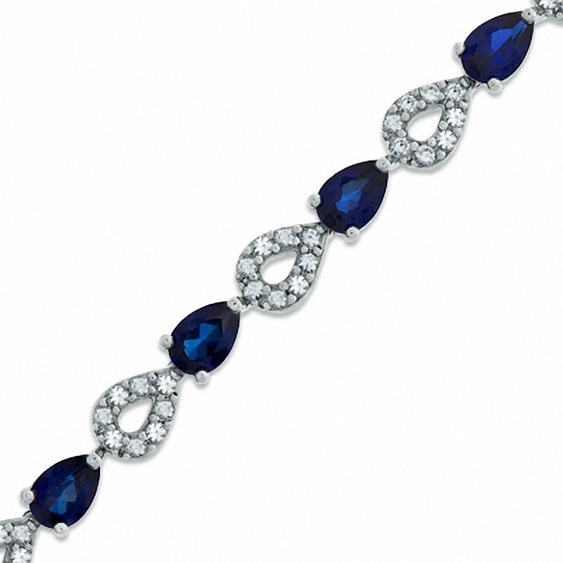Pear-Shaped Lab-Created Ceylon and White Sapphire Bracelet in Sterling Silver - 7.25"