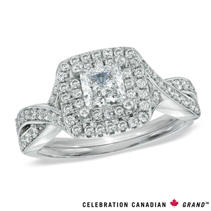 Main Image 1 of Celebration Canadian Ideal 1.00 CT. T.W. Princess-Cut Certified Diamond Ring in 14K White Gold (I/I1)