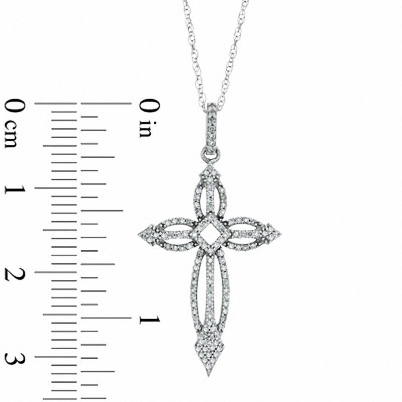 Main Image 2 of 0.20 CT. T.W. Diamond Open Cross Pendant in 10K White Gold