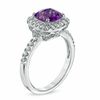 Thumbnail Image 2 of 7.0mm Cushion-Cut Amethyst and Lab-Created White Sapphire Ring in Sterling Silver