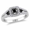 Thumbnail Image 1 of 0.50 CT. T.W. Enhanced Black and White Diamond Three Stone Ring in Sterling Silver