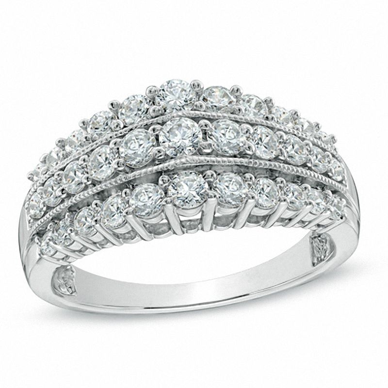 1.00 CT. T.W. Diamond Triple Row Vintage-Style Anniversary Band in 10K White Gold