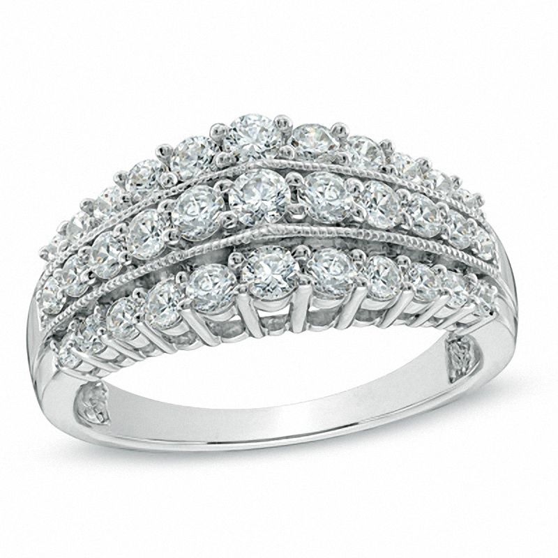 Main Image 1 of 1.00 CT. T.W. Diamond Triple Row Vintage-Style Anniversary Band in 10K White Gold