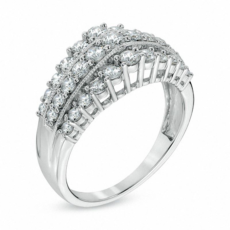 Main Image 2 of 1.00 CT. T.W. Diamond Triple Row Vintage-Style Anniversary Band in 10K White Gold