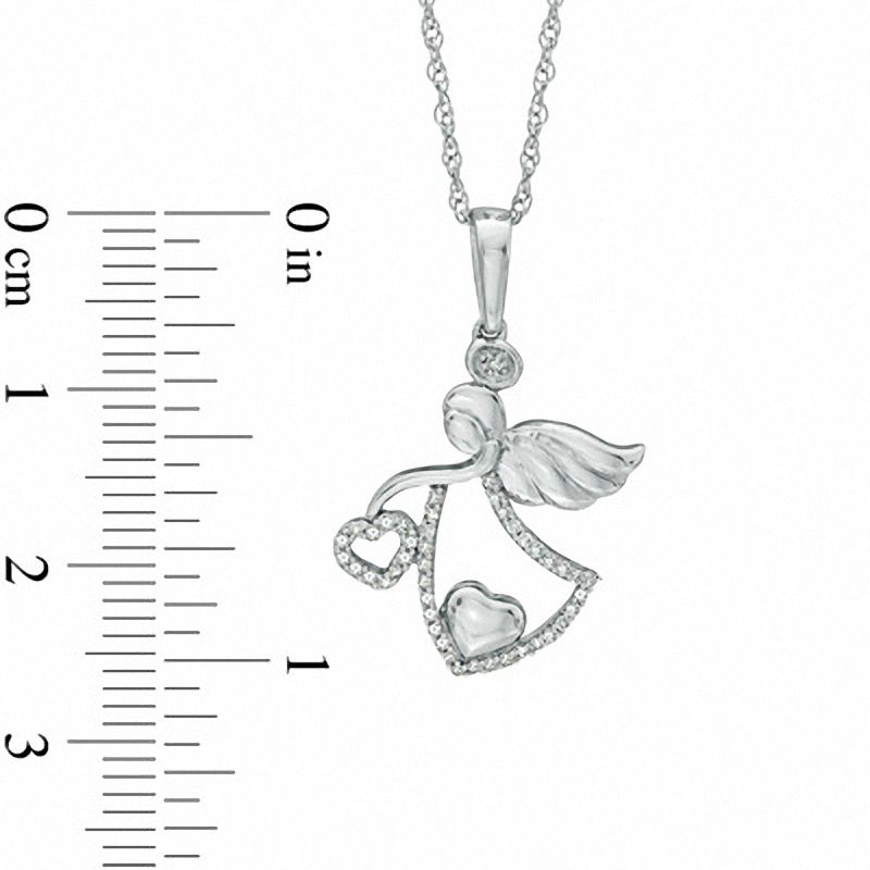 Main Image 2 of 0.13 CT. T.W. Diamond Angel With Heart Pendant in Sterling Silver