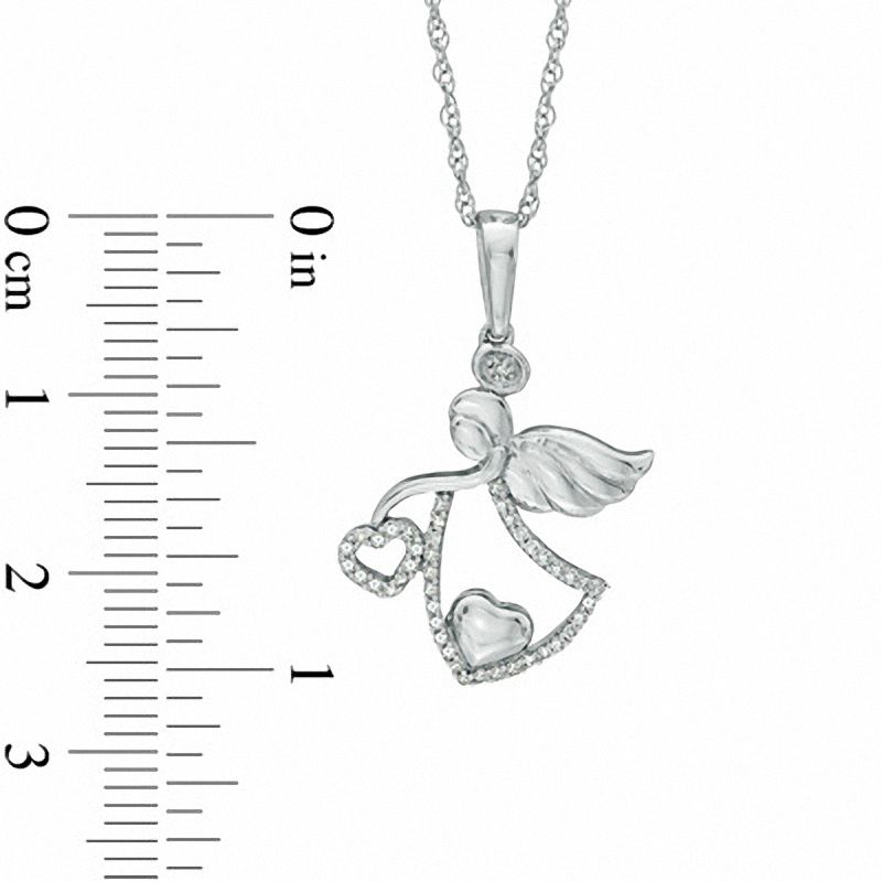 0.13 CT. T.W. Diamond Angel With Heart Pendant in Sterling Silver