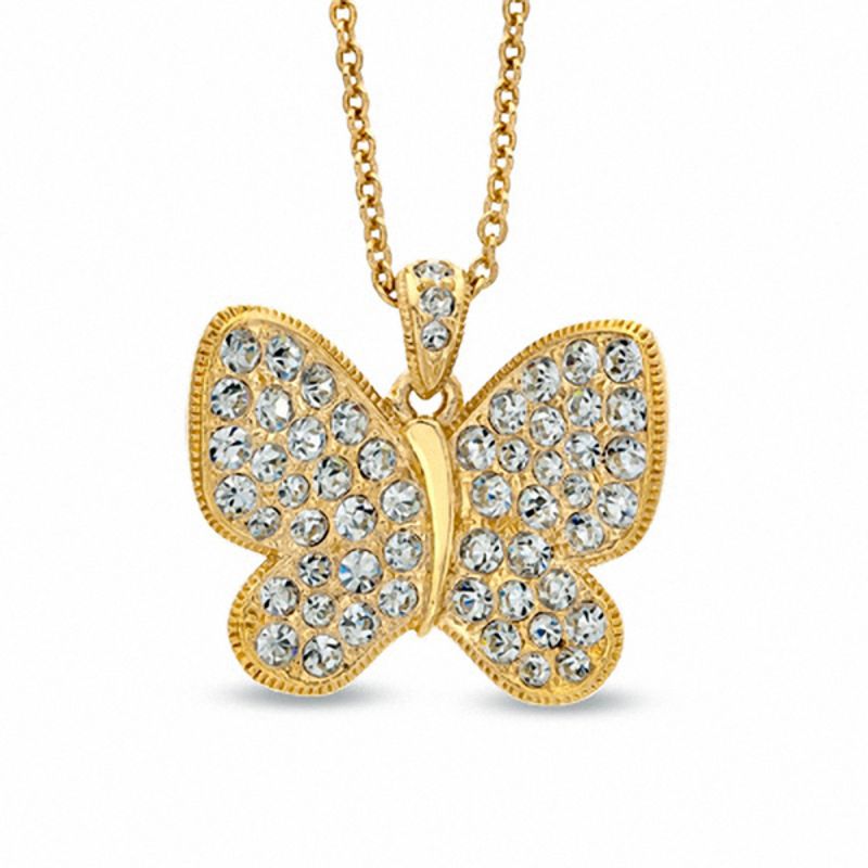 AVA Nadri Crystal Butterfly Pendant in Brass with 18K Gold Plate - 16"