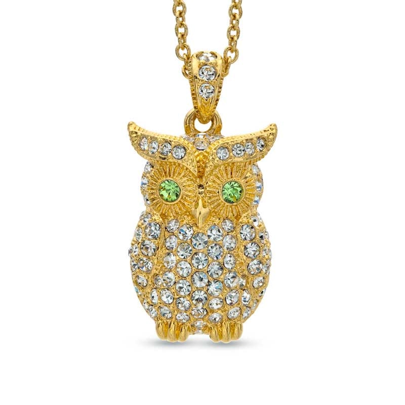 AVA Nadri Crystal Owl Pendant in Brass with 18K Gold Plate - 16"