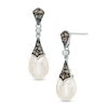 Thumbnail Image 0 of 6.5 - 7.0mm Cultured Freshwater Pearl, Smoky Quartz and Lab-Created White Sapphire Drop Earrings in Sterling Silver