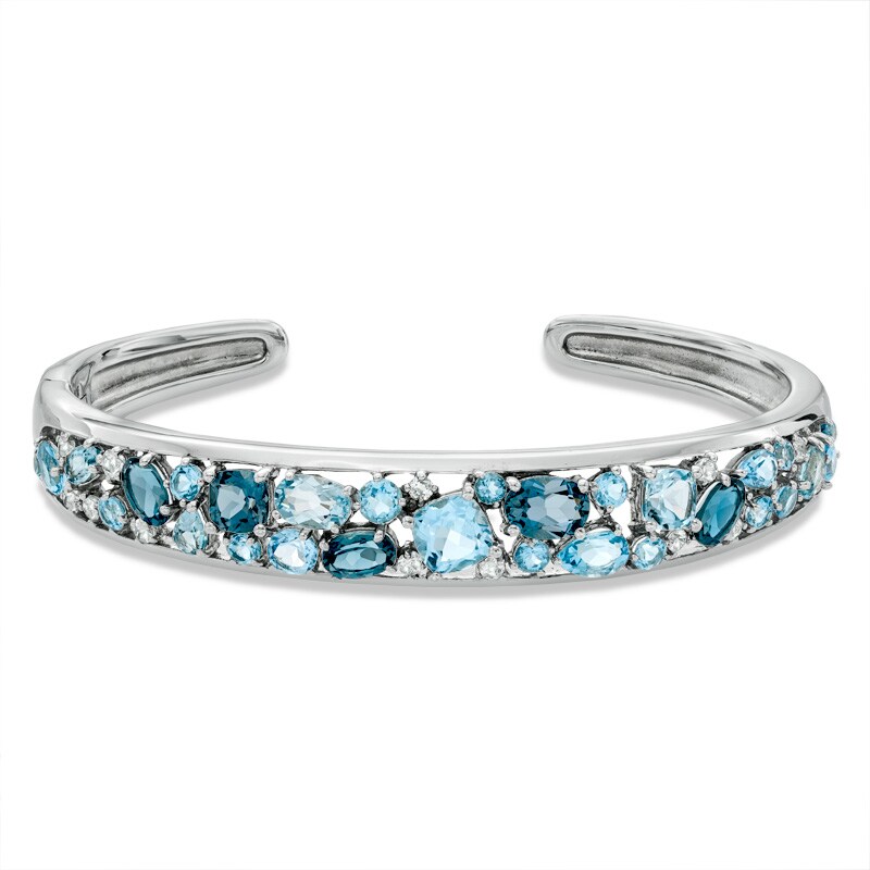 Main Image 1 of Blue and White Topaz Cuff Bracelet in Sterling Silver