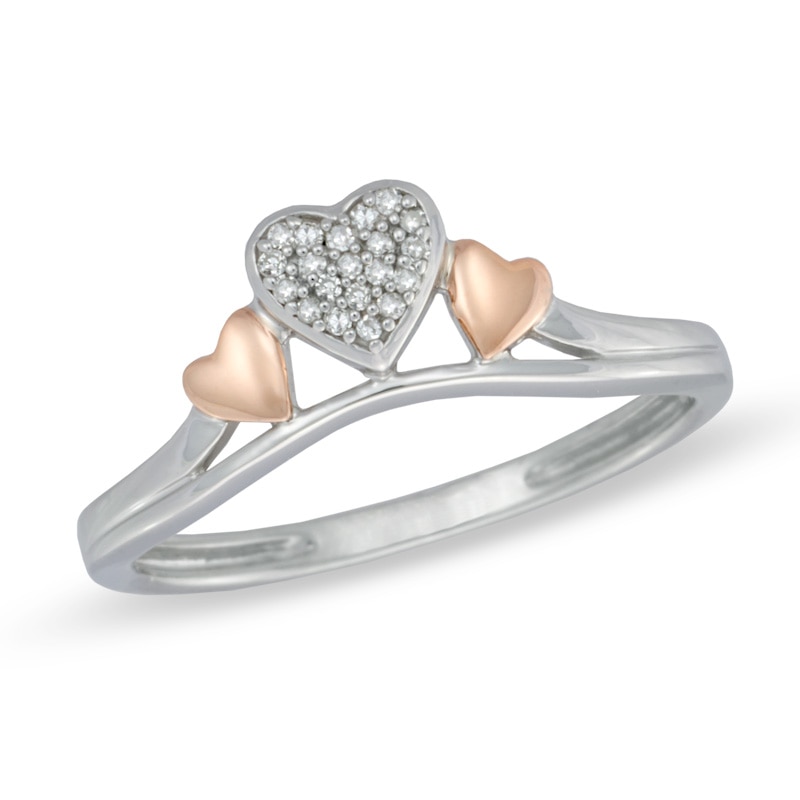 0.04 CT. T.W. Diamond Triple Heart Ring in Sterling Silver and 10K Rose Gold