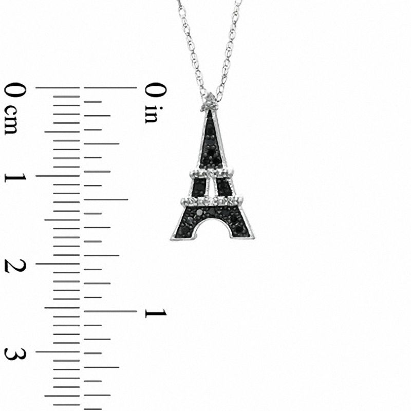 Main Image 2 of 0.09 CT. T.W. Enhanced Black and White Diamond Eiffel Tower Pendant in Sterling Silver