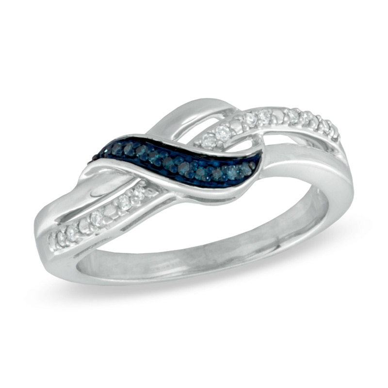 0.10 CT. T.W. Enhanced Blue and White Diamond Loose Knot Ring in Sterling Silver