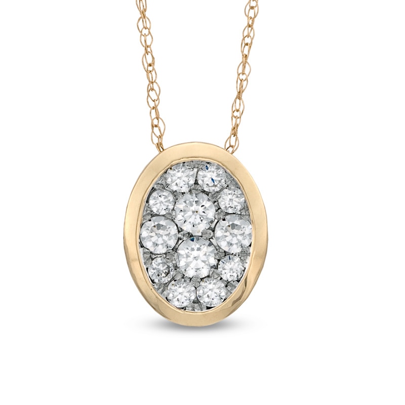Main Image 1 of 0.33 CT. T.W. Diamond Oval Cluster Pendant in 10K Gold