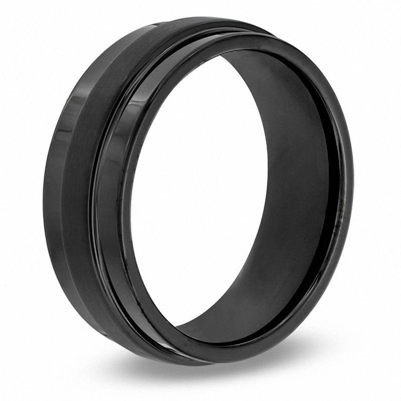 Triton Men's 8.0mm Comfort Fit Black Tungsten Carbide Step Edge Wedding Band - Size 10