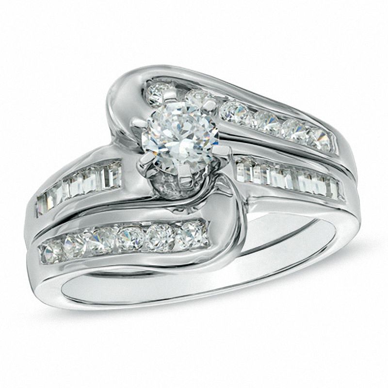 1.20 CT. T.W. Diamond Swirl Bridal Set in 10K White Gold