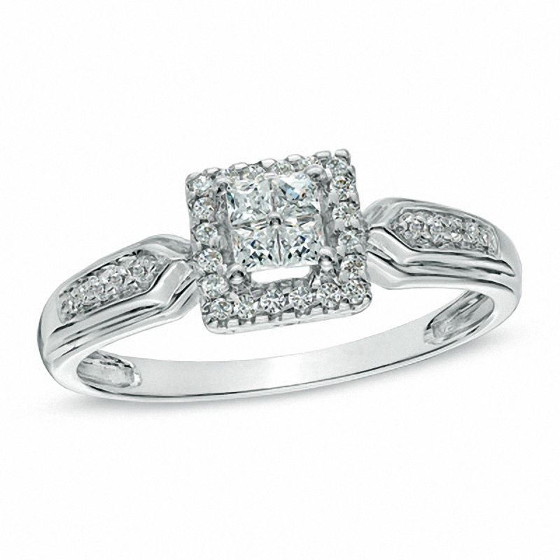 0.23 CT. T.W. Quad Princess-Cut Diamond Frame Promise Ring in 10K White Gold