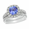 Thumbnail Image 1 of 7.0mm Cushion-Cut Tanzanite and 0.98 CT. T.W. Diamond Bridal Set in 14K White Gold