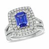 Thumbnail Image 0 of Emerald-Cut Tanzanite and 0.84 CT. T.W. Diamond Bridal Set in 14K White Gold