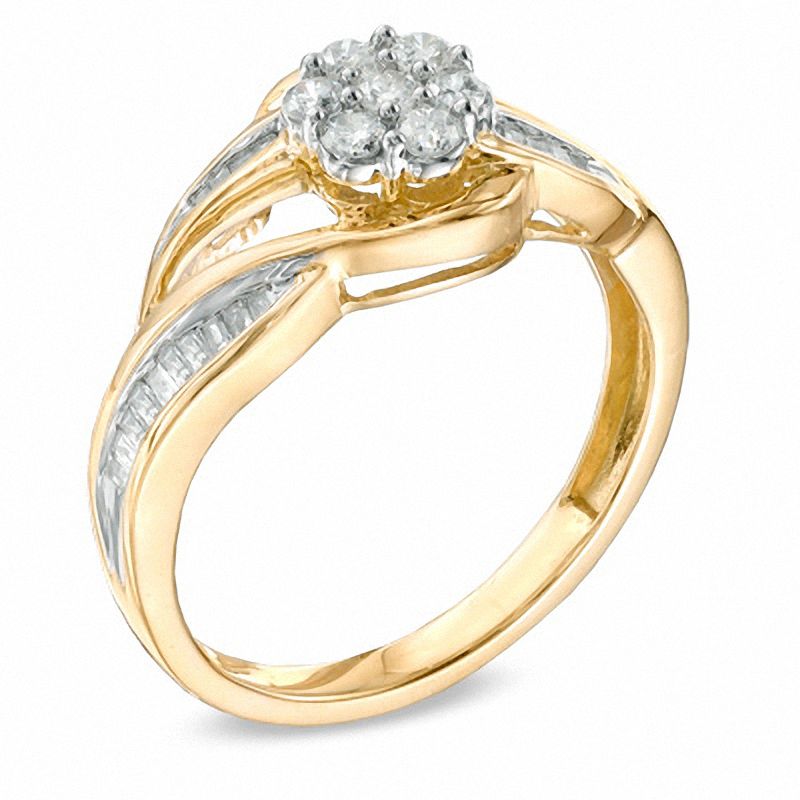 Main Image 2 of 0.50 CT. T.W. Diamond Cluster Open Waves Ring in 10K Gold