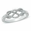 Thumbnail Image 1 of 0.10 CT. T.W. Diamond Infinity Symbol Weave Ring in Sterling Silver