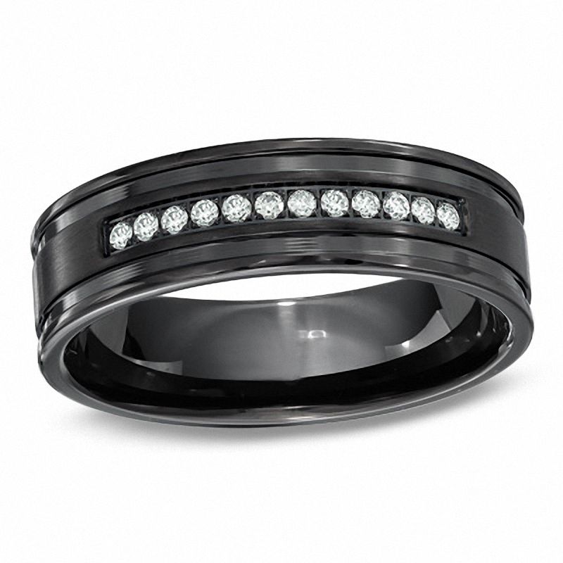 Men's 0.14 CT. T.W. Diamond Black Stainless Steel Wedding Band - Size 10|Peoples Jewellers