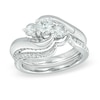 Thumbnail Image 0 of 1.15 CT. T.W. Diamond Three Stone Swirl Bridal Set in 14K White Gold