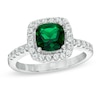 Thumbnail Image 0 of 7.0mm Cushion-Cut Green Quartz Doublet and Lab-Created White Sapphire Frame Ring in Sterling Silver