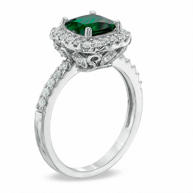 7.0mm Cushion-Cut Green Quartz Doublet and Lab-Created White Sapphire Frame Ring in Sterling Silver