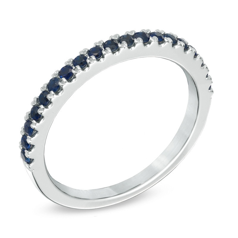 Vera Wang Love Collection Blue Sapphire Wedding Band in 14K White Gold
