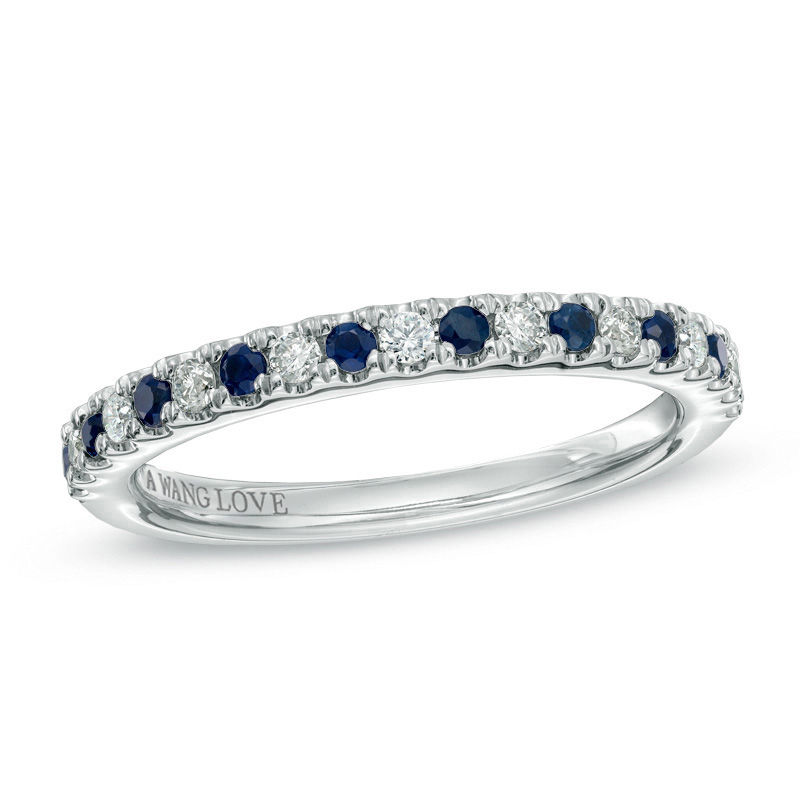 Vera Wang Love Collection 0.12 CT. T.W. Diamond and Blue Sapphire Band in 14K White Gold|Peoples Jewellers