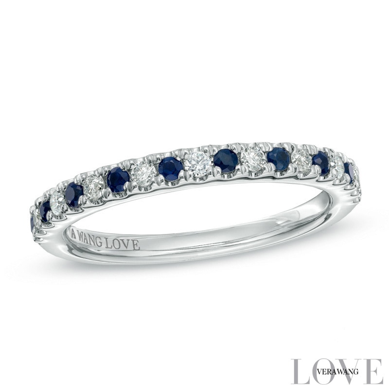 Vera Wang Love Collection 0.12 CT. T.W. Diamond and Blue Sapphire Band 14K White Gold