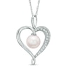 Thumbnail Image 0 of 7.5 - 8.0mm Cultured Freshwater Pearl and Lab-Created White Sapphire Heart Pendant in Sterling Silver